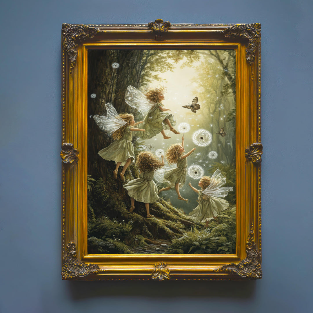 Dandelion Fairies Vintage Art Print - Cottagecore Illustration