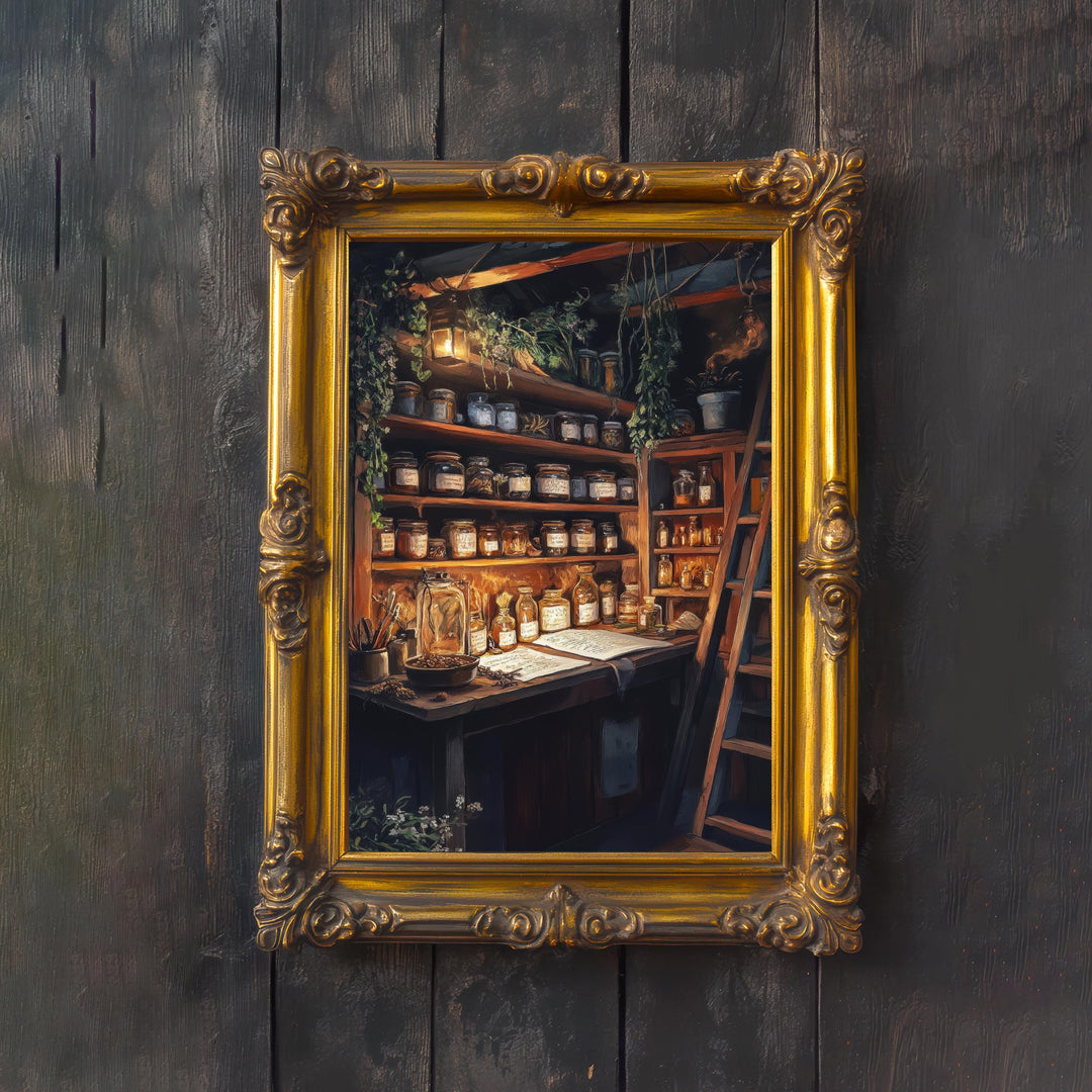 Wizard's Apothecary Cottage Print: Vintage Magical Art