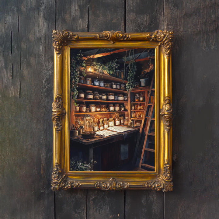Wizard's Apothecary Cottage Print: Vintage Magical Art