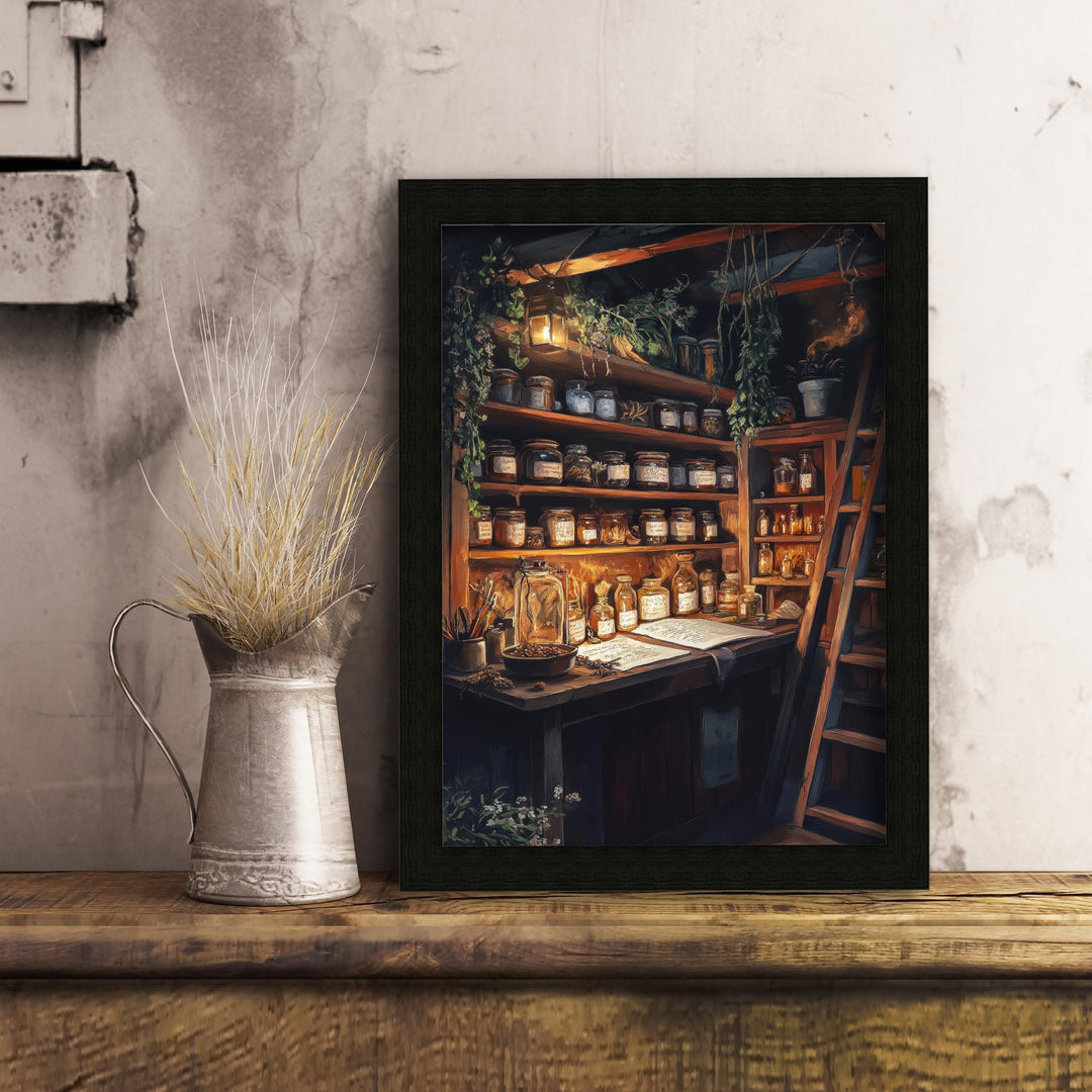 Wizard's Apothecary Cottage Print: Vintage Magical Art