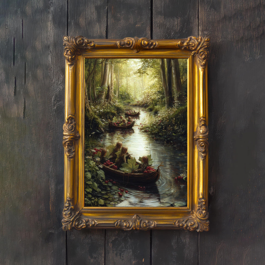 Raspberry Rafts Cottagecore Print Poster Vintage Forest Art Dark Academia Antique Illustration Enchanted Woodland Aesthetic Cottagecore
