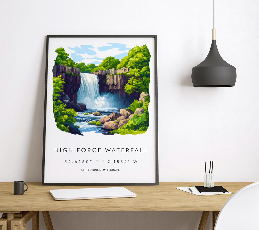 High Force Waterfall Watercolor Poster Art High Force Decor Home Décor High Force Gift UK Art Lover Gift, Travel Print