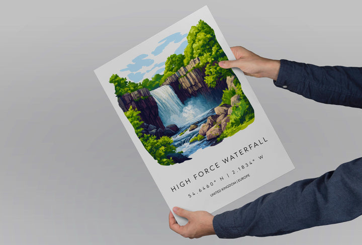 High Force Waterfall Watercolor Poster Art High Force Decor Home Décor High Force Gift UK Art Lover Gift, Travel Print