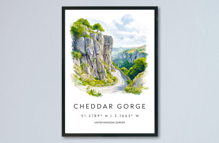 Cheddar Gorge Watercolor Poster Wall Art Cheddar Gorge Decor Home Décor Cheddar Gorge Gift UK Art Lover Gift, Travel Souvenir Print