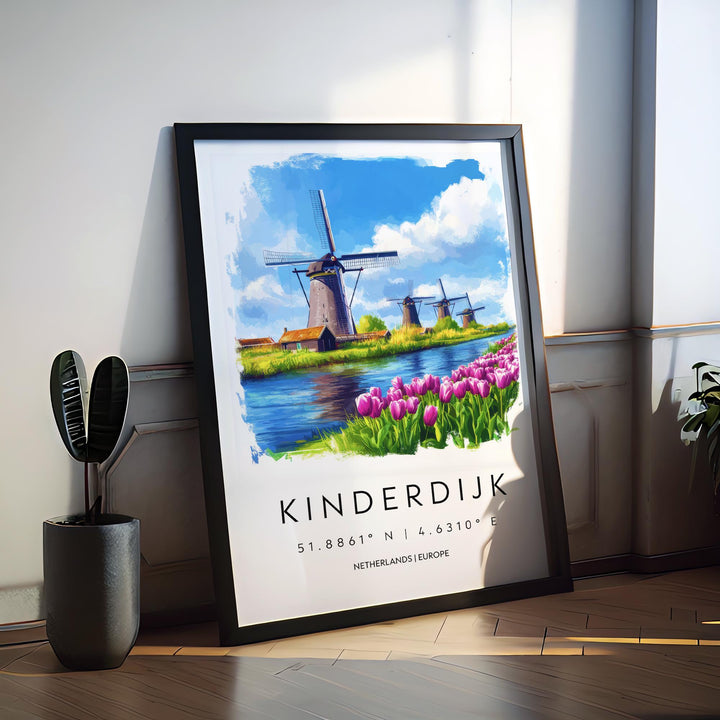 Kinderdijk Watercolor Poster Wall Art Kinderdijk Wall Decor Home Décor Kinderdijk Gift Netherlands Art Lover Gift, Travel Souvenir Print