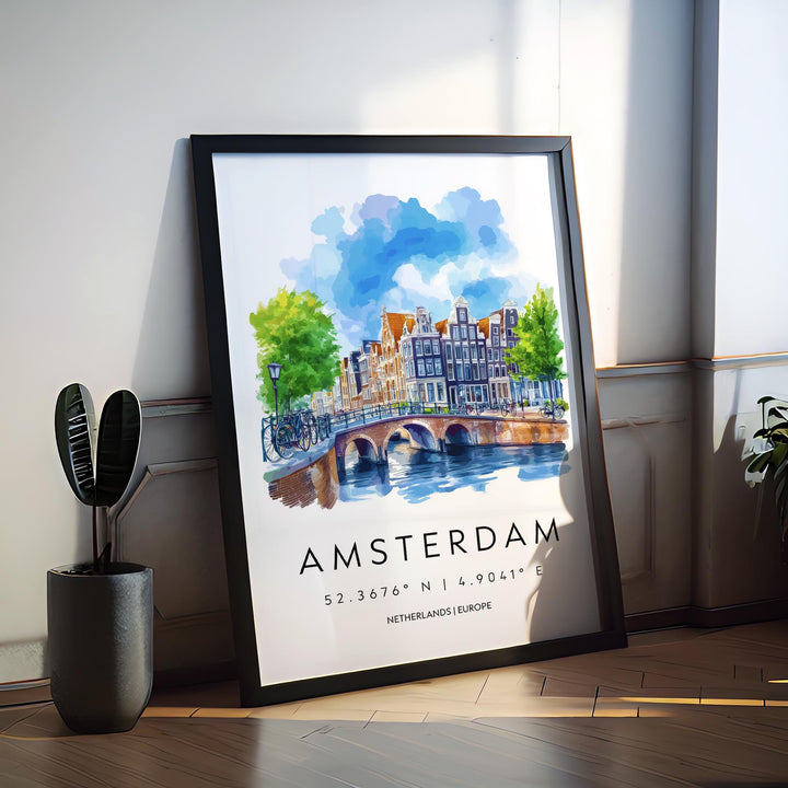 Amsterdam Watercolor Poster Wall Art Amsterdam Wall Decor Home Décor Amsterdam Gift Netherlands Art Lover Gift, Travel Souvenir Print
