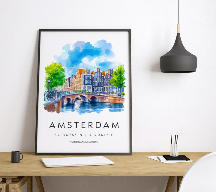 Amsterdam Watercolor Poster Wall Art Amsterdam Wall Decor Home Décor Amsterdam Gift Netherlands Art Lover Gift, Travel Souvenir Print