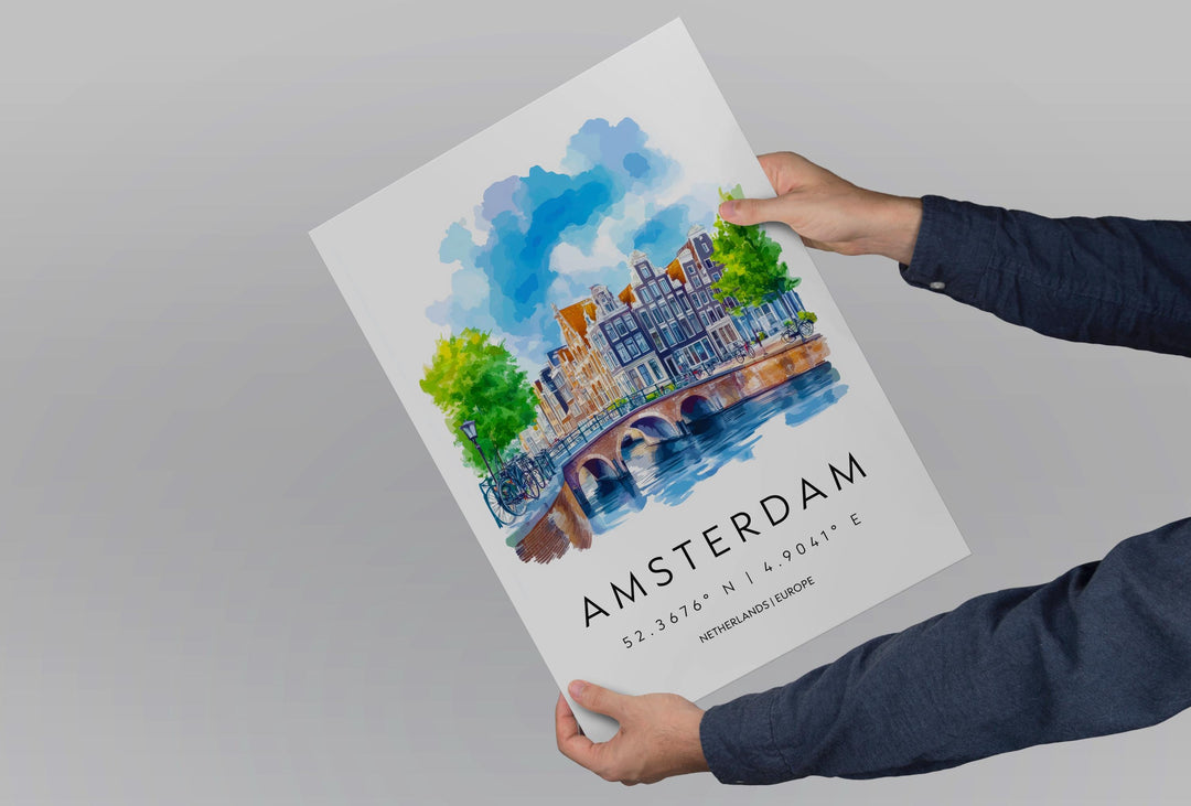 Amsterdam Watercolor Poster Wall Art Amsterdam Wall Decor Home Décor Amsterdam Gift Netherlands Art Lover Gift, Travel Souvenir Print
