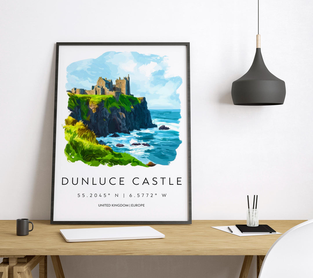 Dunluce Castle Watercolor Poster Wall Art Dunluce Castle Decor Home Décor Dunluce Castle Gift UK Art Lover Gift, Travel Souvenir Print