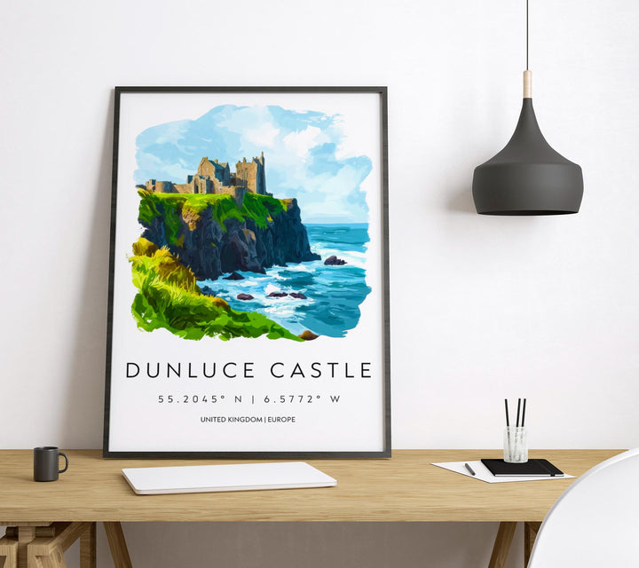 Dunluce Castle Watercolor Poster Wall Art Dunluce Castle Decor Home Décor Dunluce Castle Gift UK Art Lover Gift, Travel Souvenir Print