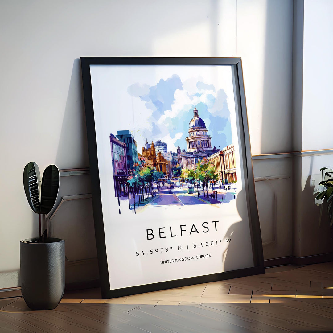 Belfast Watercolor Poster Wall Art Belfast Wall Decor Home Décor Belfast Gift UK Art Lover Gift, Travel Souvenir Print