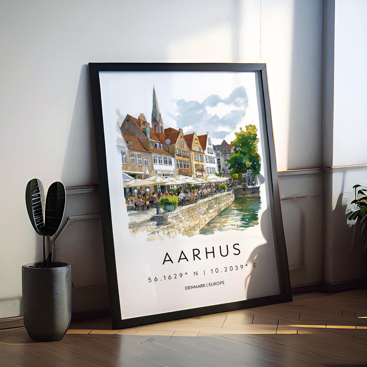 Aarhus Watercolor Poster Wall Art Aarhus Wall Decor Home Décor Aarhus Gift Denmark Art Lover Gift, Travel Souvenir Print