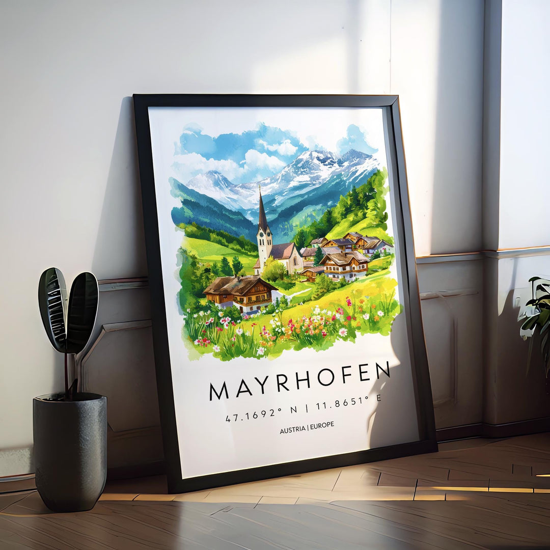 Mayrhofen Watercolor Poster Wall Art Mayrhofen Wall Decor Home Décor Mayrhofen Gift Austria Art Lover Gift, Travel Souvenir Print