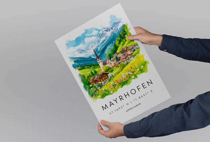 Mayrhofen Watercolor Poster Wall Art Mayrhofen Wall Decor Home Décor Mayrhofen Gift Austria Art Lover Gift, Travel Souvenir Print