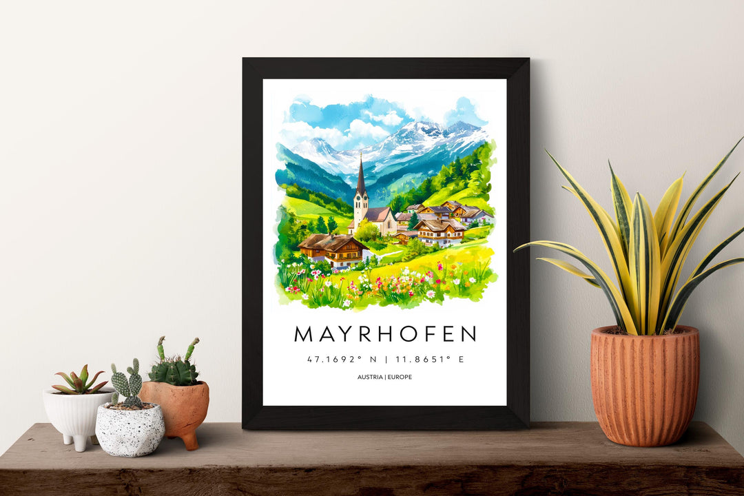 Mayrhofen Watercolor Poster Wall Art Mayrhofen Wall Decor Home Décor Mayrhofen Gift Austria Art Lover Gift, Travel Souvenir Print
