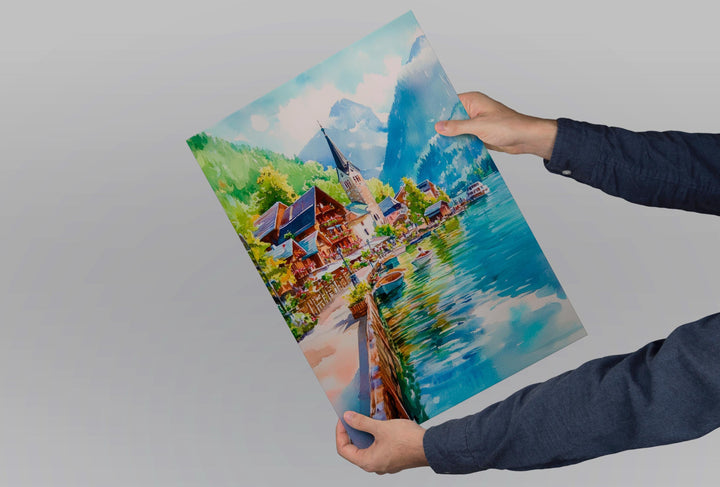 Hallstatt Watercolor Poster Wall Art Hallstatt Wall Hanging Home Décor Hallstatt Gift Art Lovers Austria Wall Art