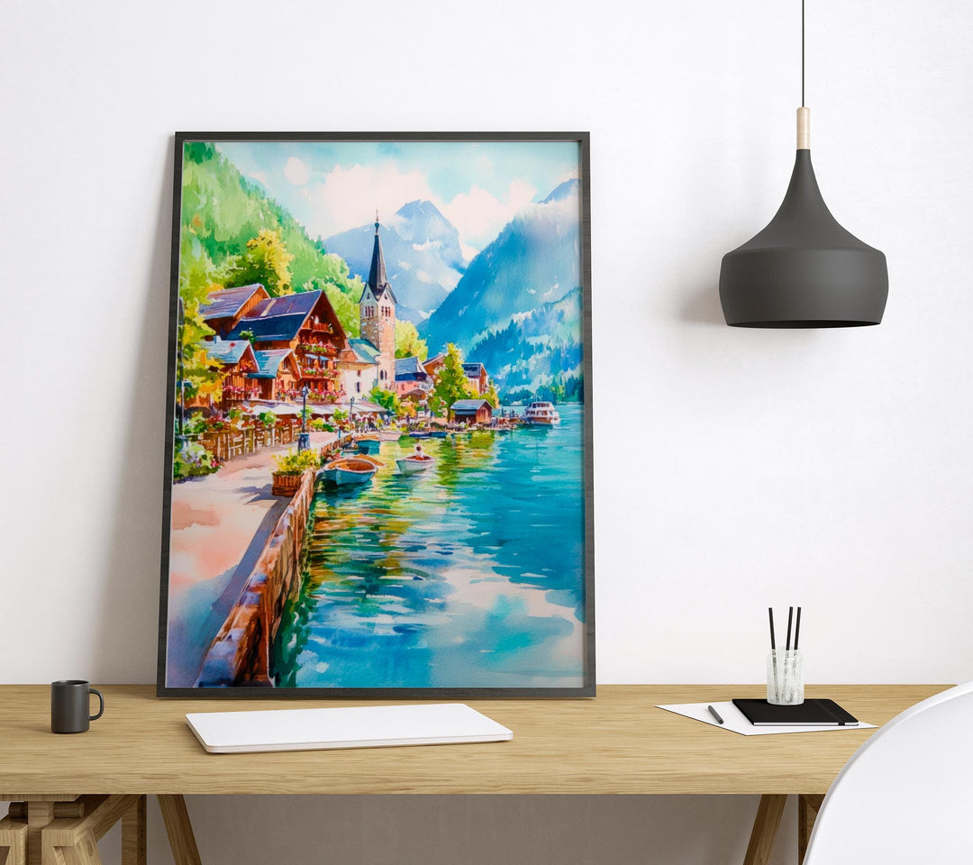 Hallstatt Watercolor Poster Wall Art Hallstatt Wall Hanging Home Décor Hallstatt Gift Art Lovers Austria Wall Art