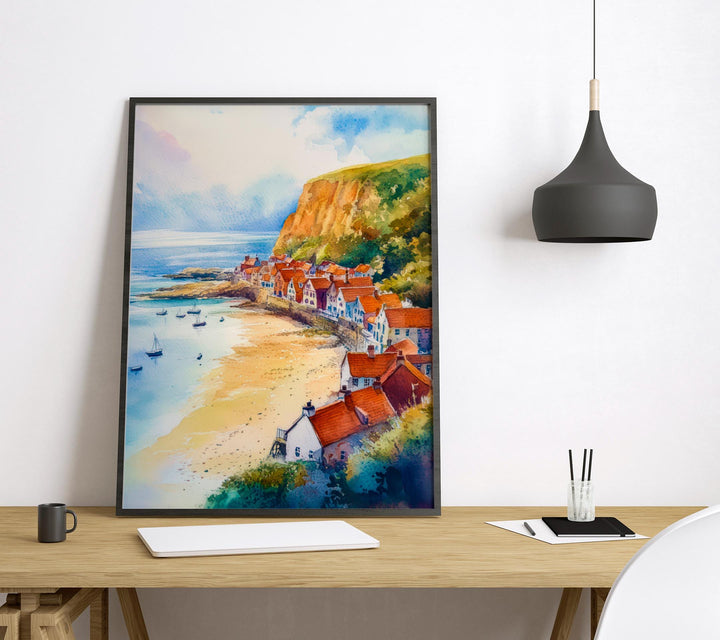 Runswick Bay Watercolor Poster Wall Art Runswick Bay Wall Hanging Home Décor Runswick Bay Gift Art Lovers United Kingdom Wall Art