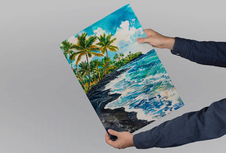 Punaluʻu Black Sand Beach Watercolor Poster Wall Art Punaluʻu Black Sand Beach Wall Hanging Home Décor Punaluʻu Black Sand Beach
