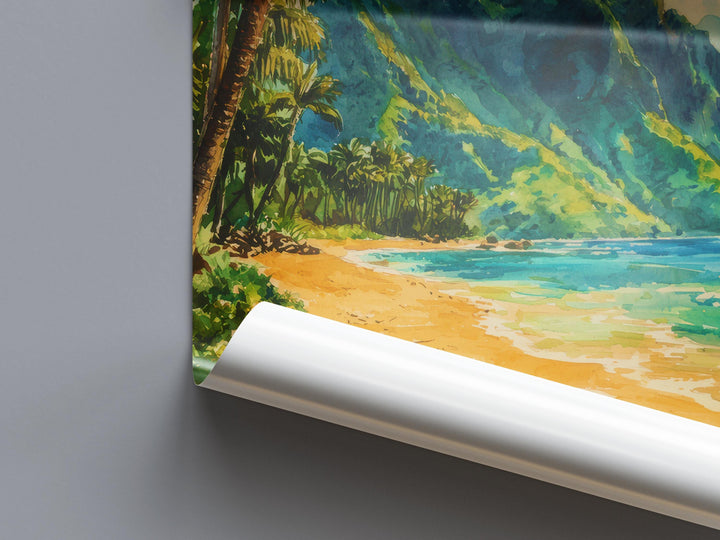Lumahai Beach Watercolor Poster Wall Art Lumahai Beach Wall Hanging Home Décor Lumahai Beach Gift Art Lovers United States Wall Art