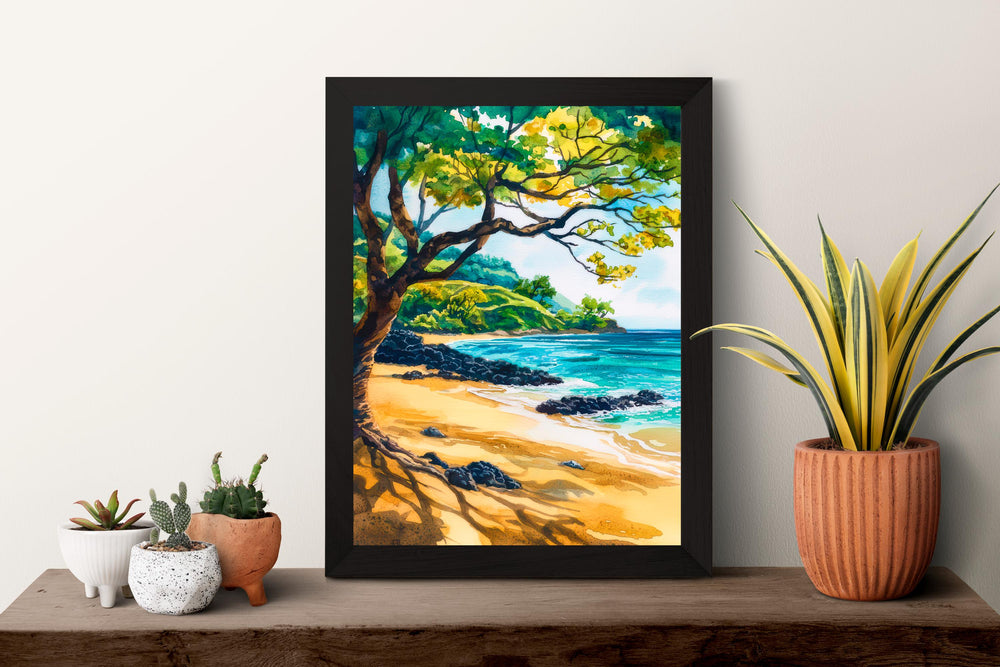 Hulopoe Valley Watercolor Poster Wall Art Hulopoe Valley Wall Hanging Home Décor Hulopoe Valley Gift Art Lovers United States Wall Art