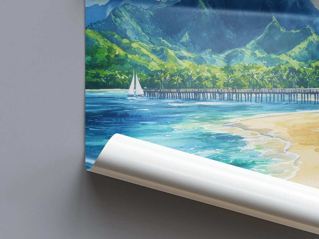 Hanalei Bay Watercolor Poster Wall Art Hanalei Bay Wall Hanging Home Décor Hanalei Bay Gift Art Lovers United States Wall Art