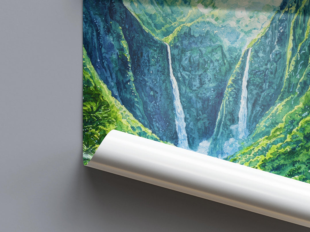 Halawa Valley Watercolor Poster Wall Art Halawa Valley Wall Hanging Home Décor Halawa Valley Gift Art Lovers United States Wall Art