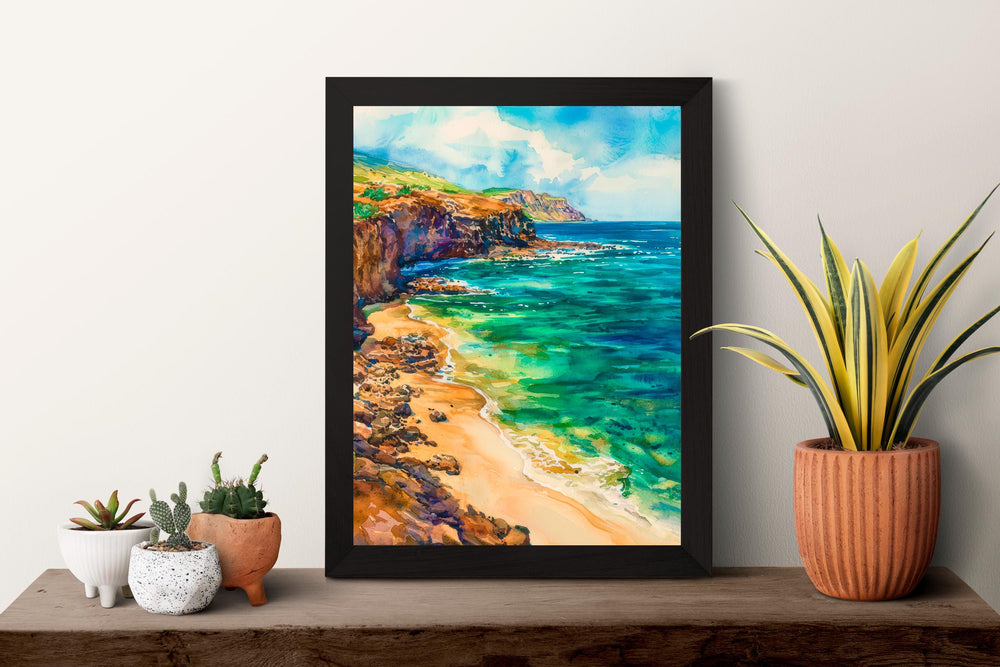 Green Sand Beach Watercolor Poster Wall Art Green Sand Beach Wall Hanging Home Décor Green Sand Beach Gift Art Lovers United States Wall Art