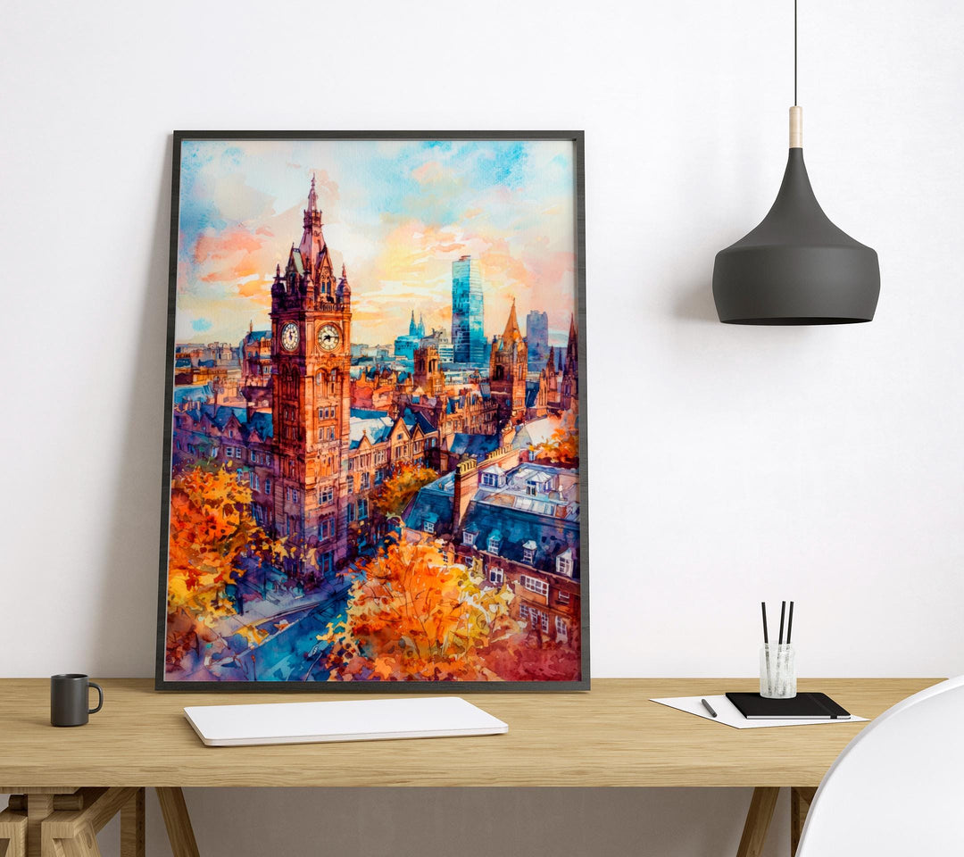 Manchester Watercolor Poster Wall Art Manchester Wall Hanging Home Décor Manchester Gift Art Lovers United Kingdom Wall Art