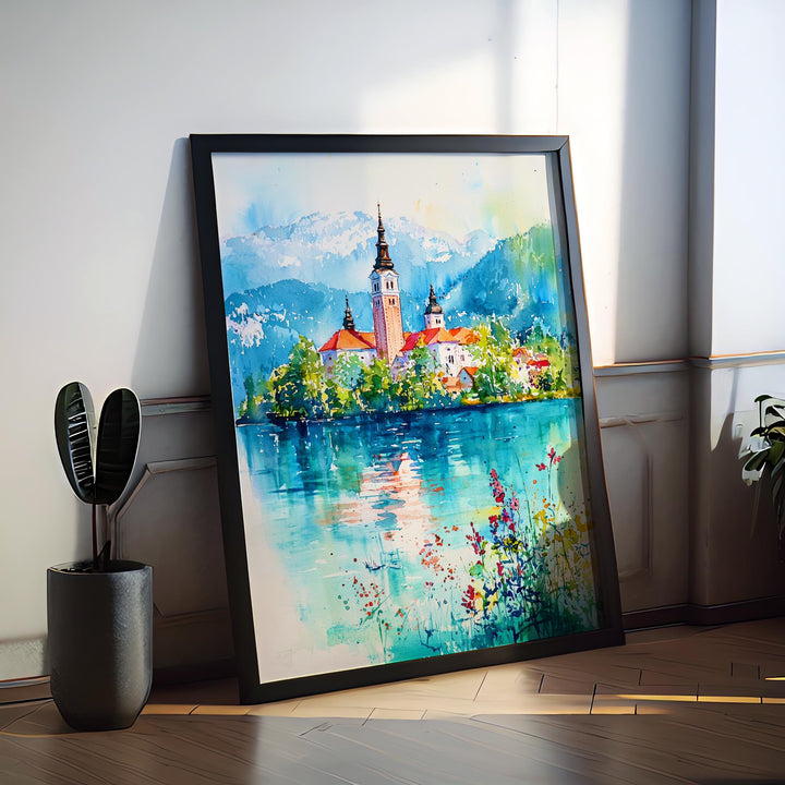 Lake Bled Watercolor Poster Wall Art Lake Bled Wall Hanging Home Décor Lake Bled Gift Art Lovers Slovenia Wall Art