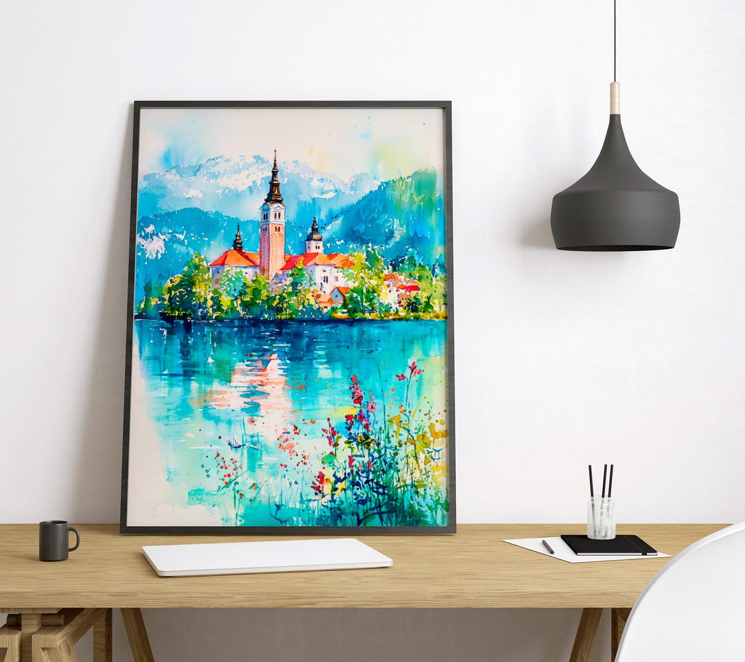 Lake Bled Watercolor Poster Wall Art Lake Bled Wall Hanging Home Décor Lake Bled Gift Art Lovers Slovenia Wall Art