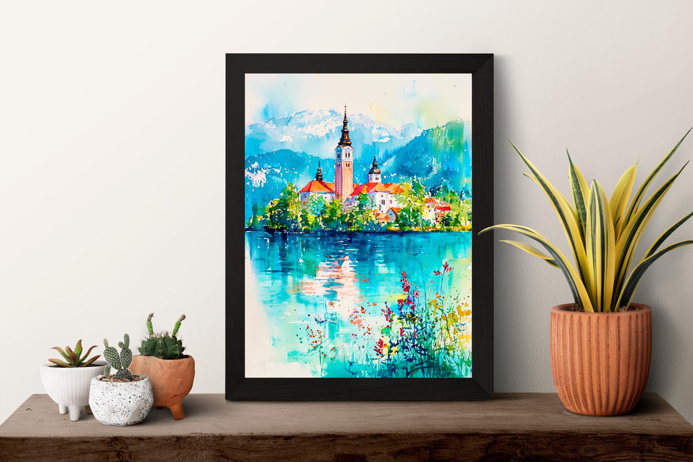 Lake Bled Watercolor Poster Wall Art Lake Bled Wall Hanging Home Décor Lake Bled Gift Art Lovers Slovenia Wall Art