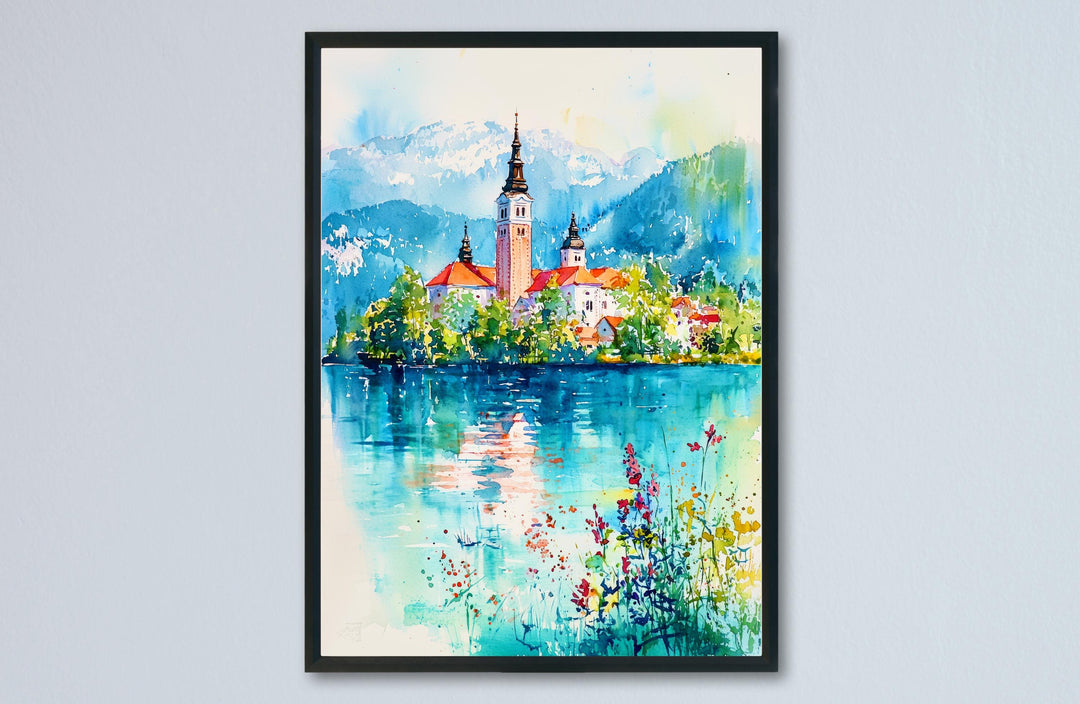 Lake Bled Watercolor Poster Wall Art Lake Bled Wall Hanging Home Décor Lake Bled Gift Art Lovers Slovenia Wall Art
