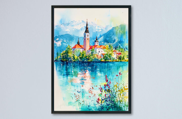 Lake Bled Watercolor Poster Wall Art Lake Bled Wall Hanging Home Décor Lake Bled Gift Art Lovers Slovenia Wall Art