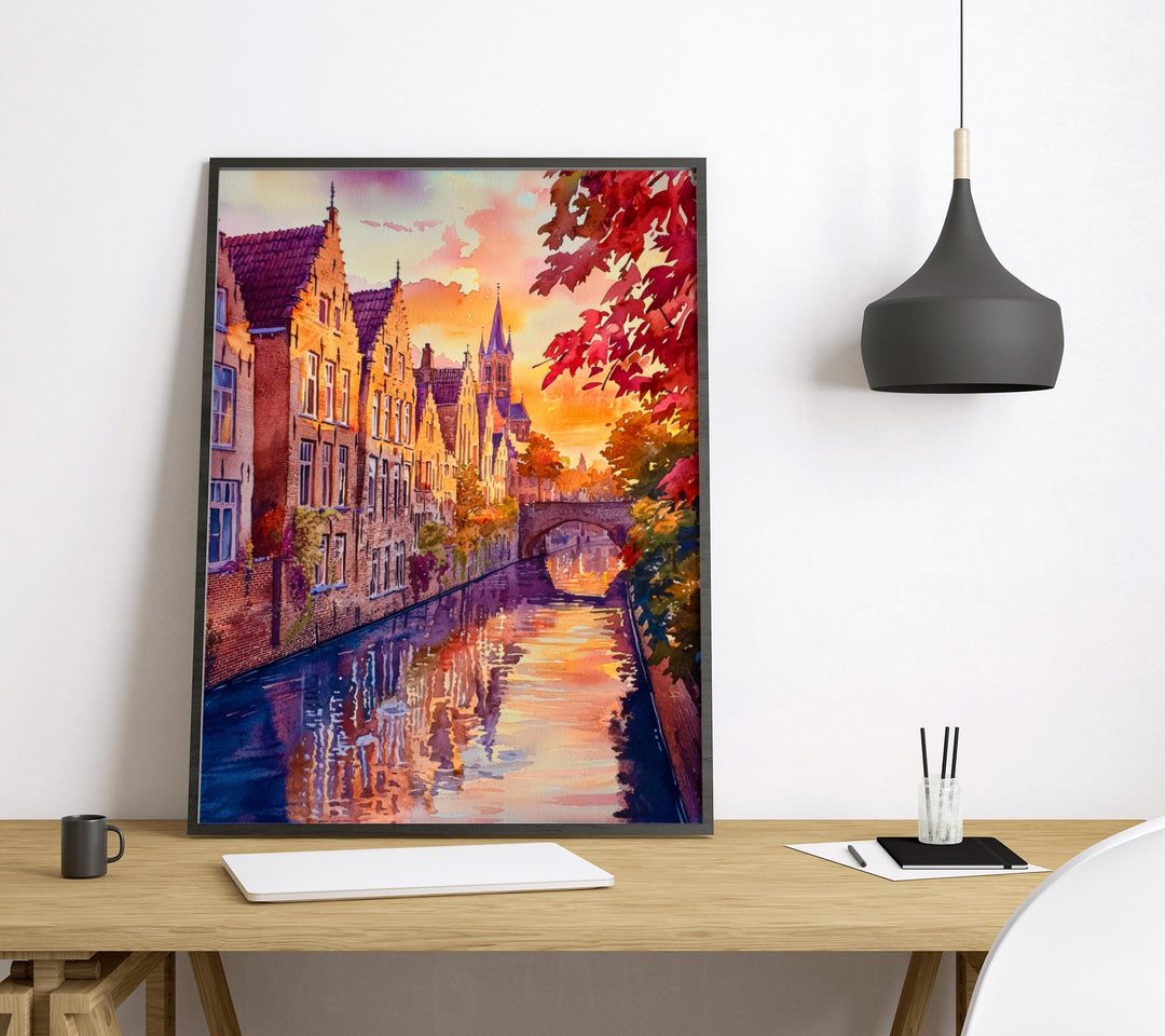 Bruges Watercolor Poster Wall Art Bruges Wall Hanging Home Décor Bruges Gift Art Lovers Belgium Wall Art