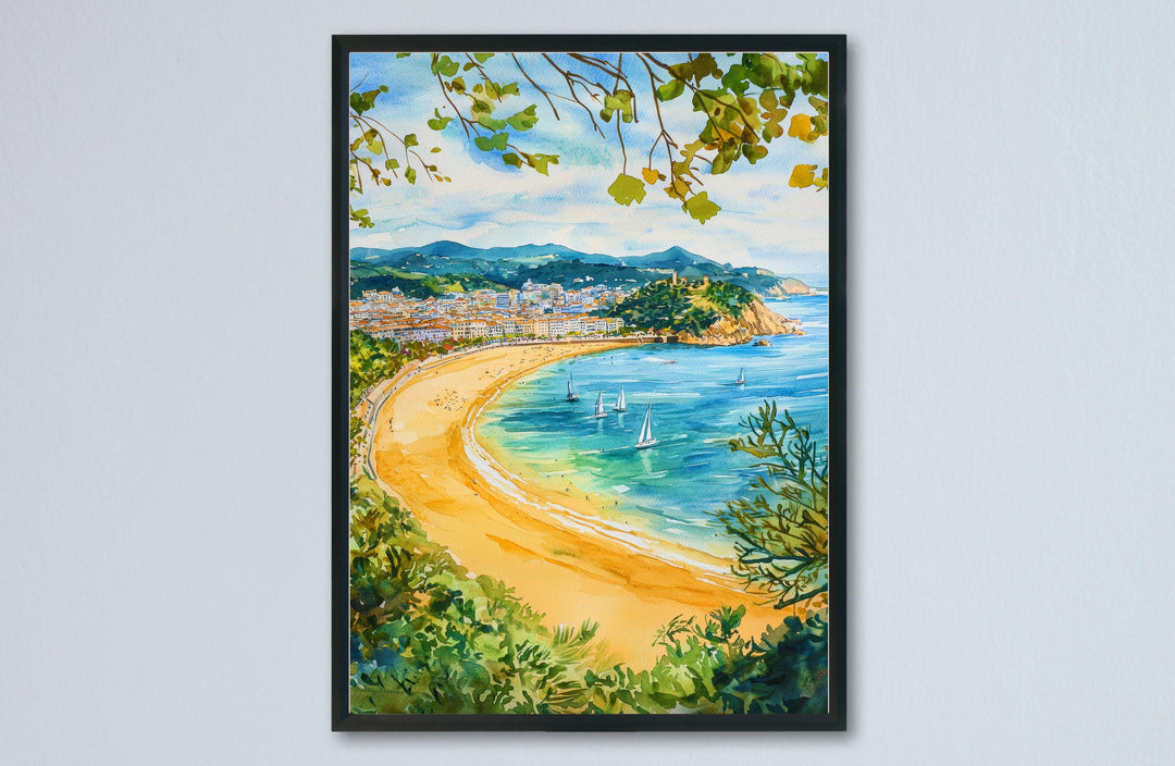 San Sebastian Watercolor Poster Spain Travel Print Wall Art Home Decor Gift Spanish City Beach Food Wall Decor Hanging