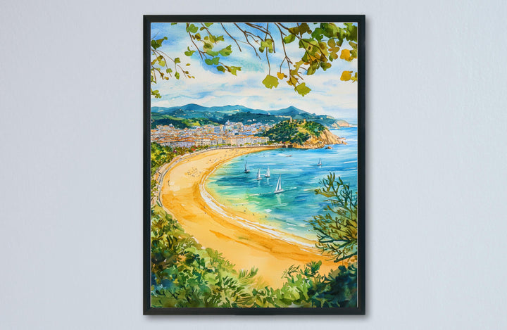 San Sebastian Watercolor Poster Spain Travel Print Wall Art Home Decor Gift Spanish City Beach Food Wall Decor Hanging