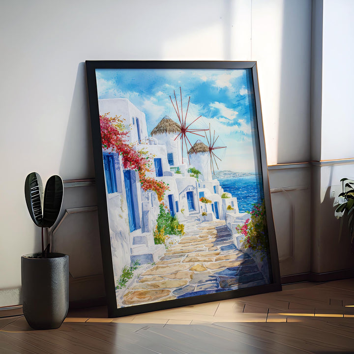 Mykonos Watercolor Poster Wall Art Mykonos Wall Hanging Home Décor Mykonos Gift Art Lovers Greece Wall Art