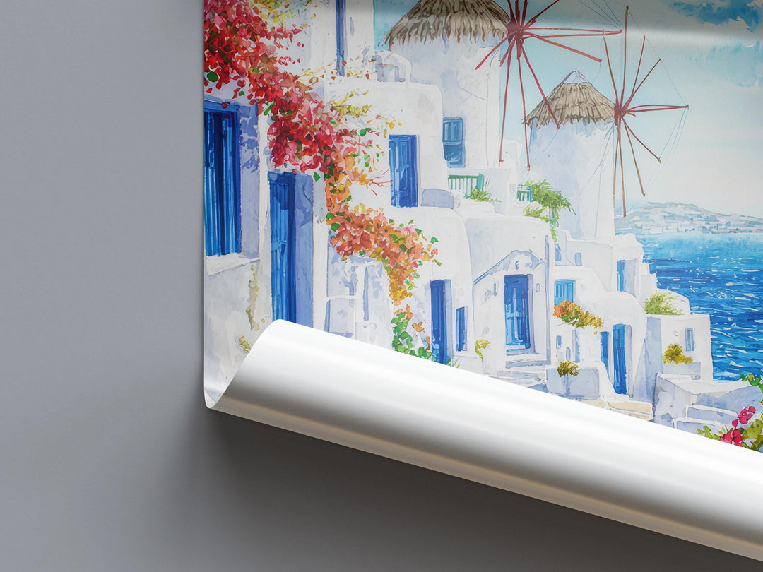 Mykonos Watercolor Poster Wall Art Mykonos Wall Hanging Home Décor Mykonos Gift Art Lovers Greece Wall Art