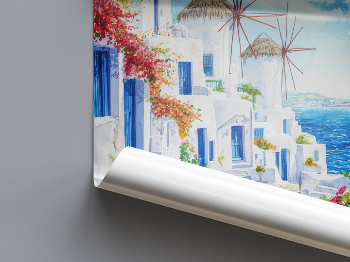 Mykonos Watercolor Poster Wall Art Mykonos Wall Hanging Home Décor Mykonos Gift Art Lovers Greece Wall Art
