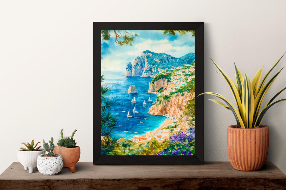 Capri Watercolor Poster Wall Art Capri Wall Hanging Home Décor Capri Gift Art Lovers Italy Wall Art
