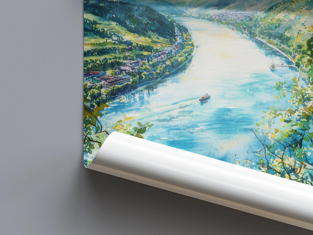 Danube River Watercolor Poster Wall Art Danube River Wall Hanging Home Décor Danube River Gift Art Lovers Austria Wall Art