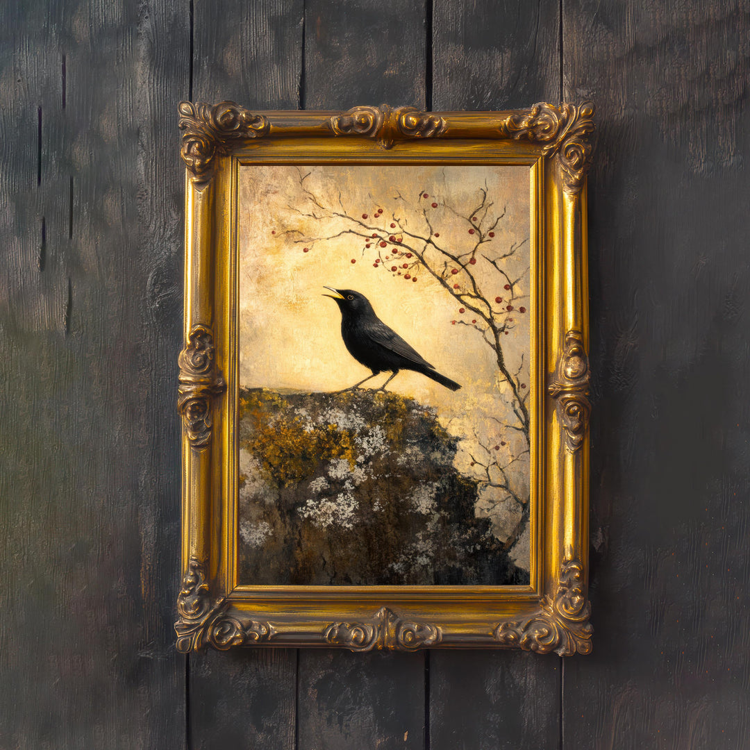 Blackbird Cottagecore Print | Vintage Bird Art, Dark Academia Decor