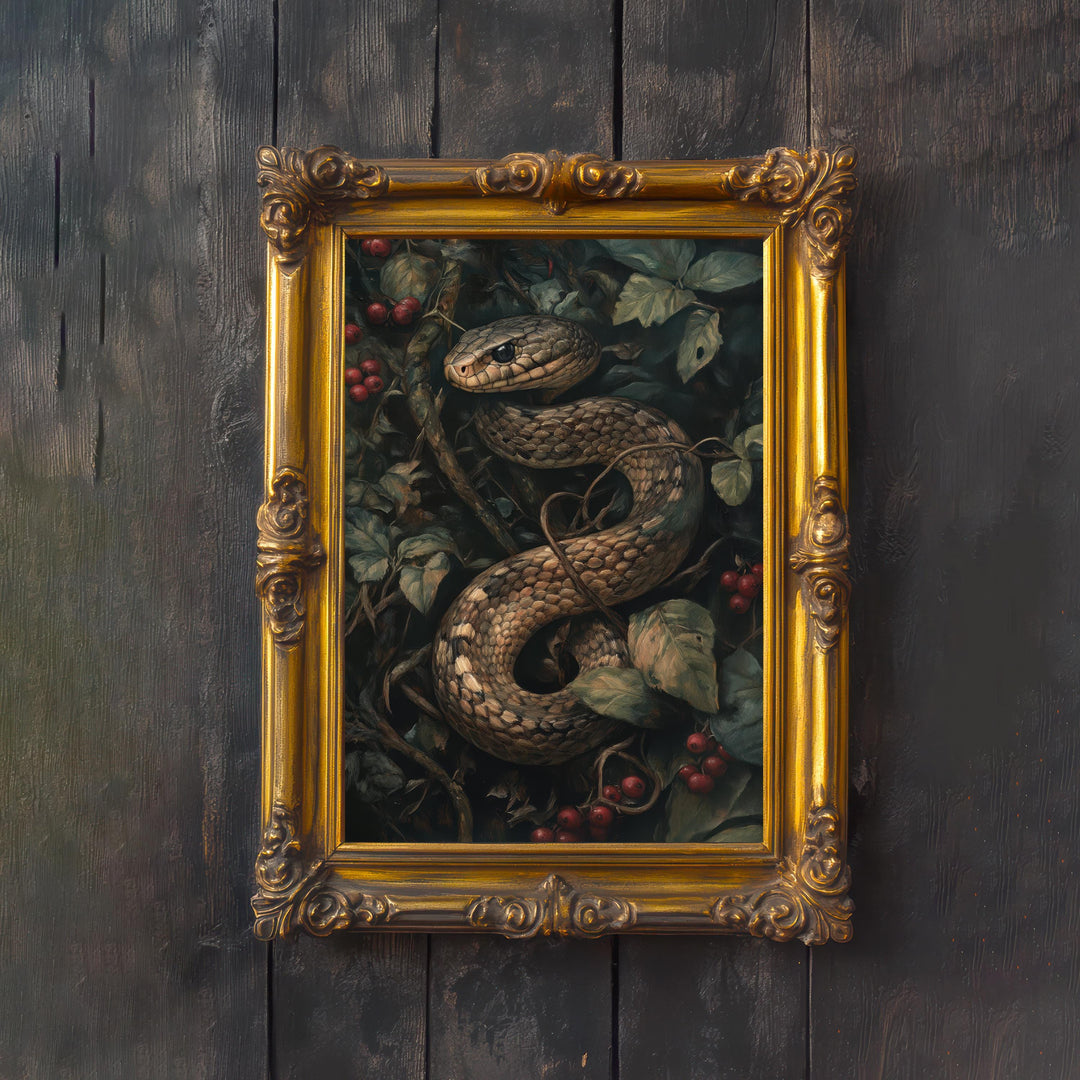 Snake in Bramble Print | Vintage Cottagecore Forest Art