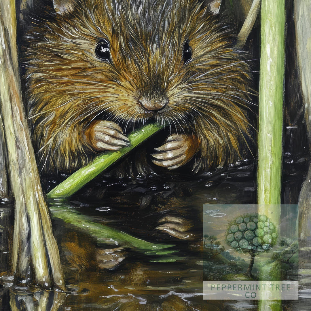 Water Vole Print: Vintage Riverbank Cottagecore Art