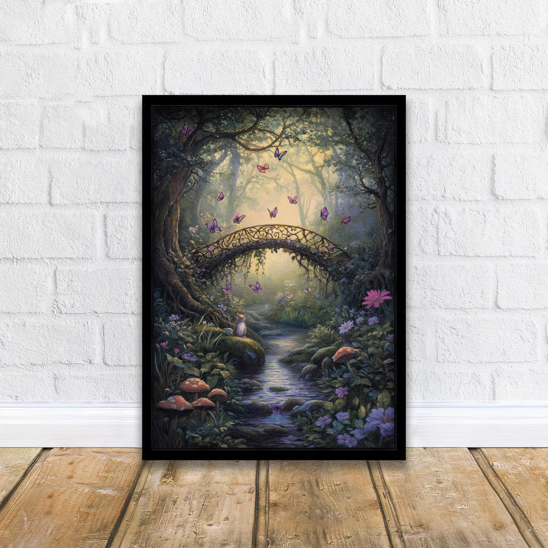 Butterfly Bridge Print: Vintage Cottagecore Forest Art