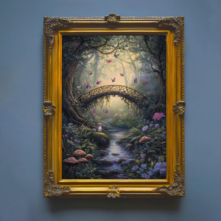 Butterfly Bridge Print: Vintage Cottagecore Forest Art