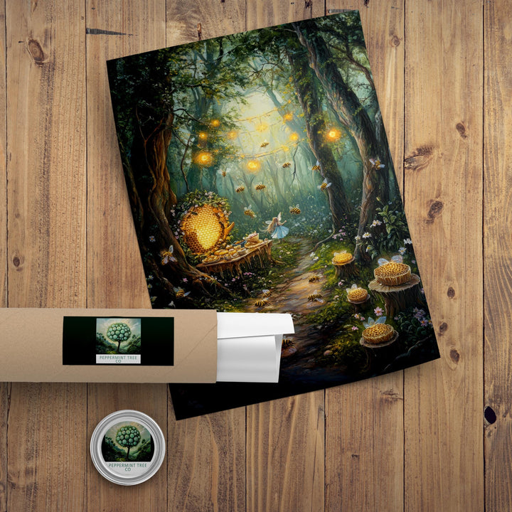 Honeycomb Harvest Festival Print | Vintage Bee, Cottagecore Art
