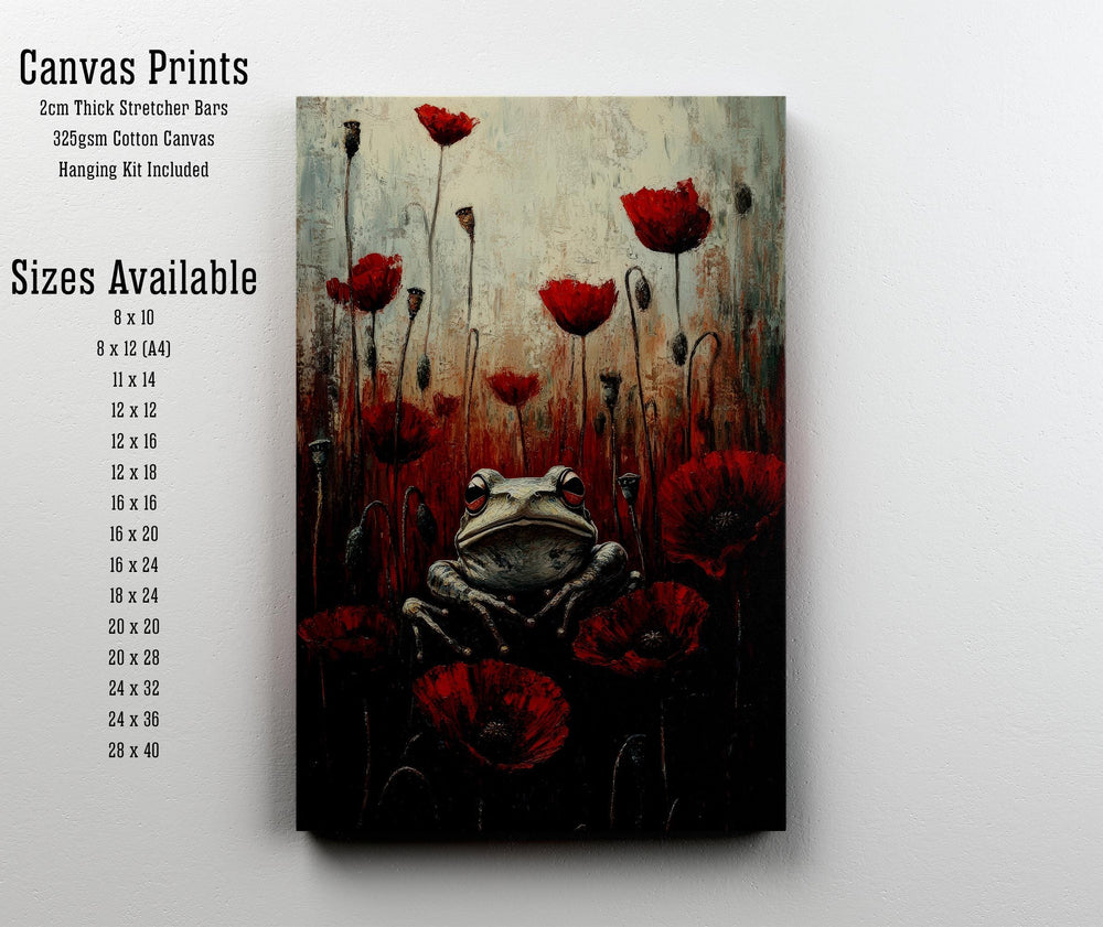 Frog Among Poppies Cottagecore Print Poster Vintage Botanical Art Dark Academia Wall Decor Antique Illustration Enchanted Garden