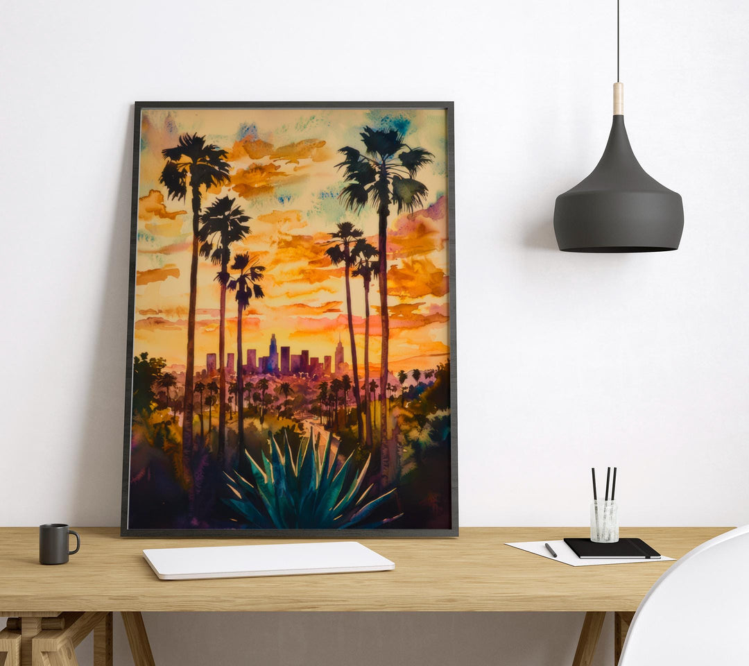 Los Angeles Watercolor Poster Wall Art Los Angeles Wall Hanging Home Décor Los Angeles Gift Art Lovers United States Wall Art